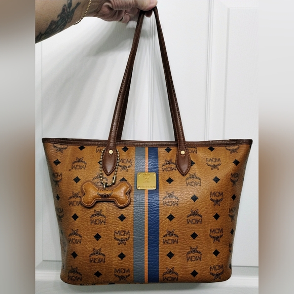 MCM Handbags - MCM Medium Liz Shopper Tote With MCM Bone Bag Charm